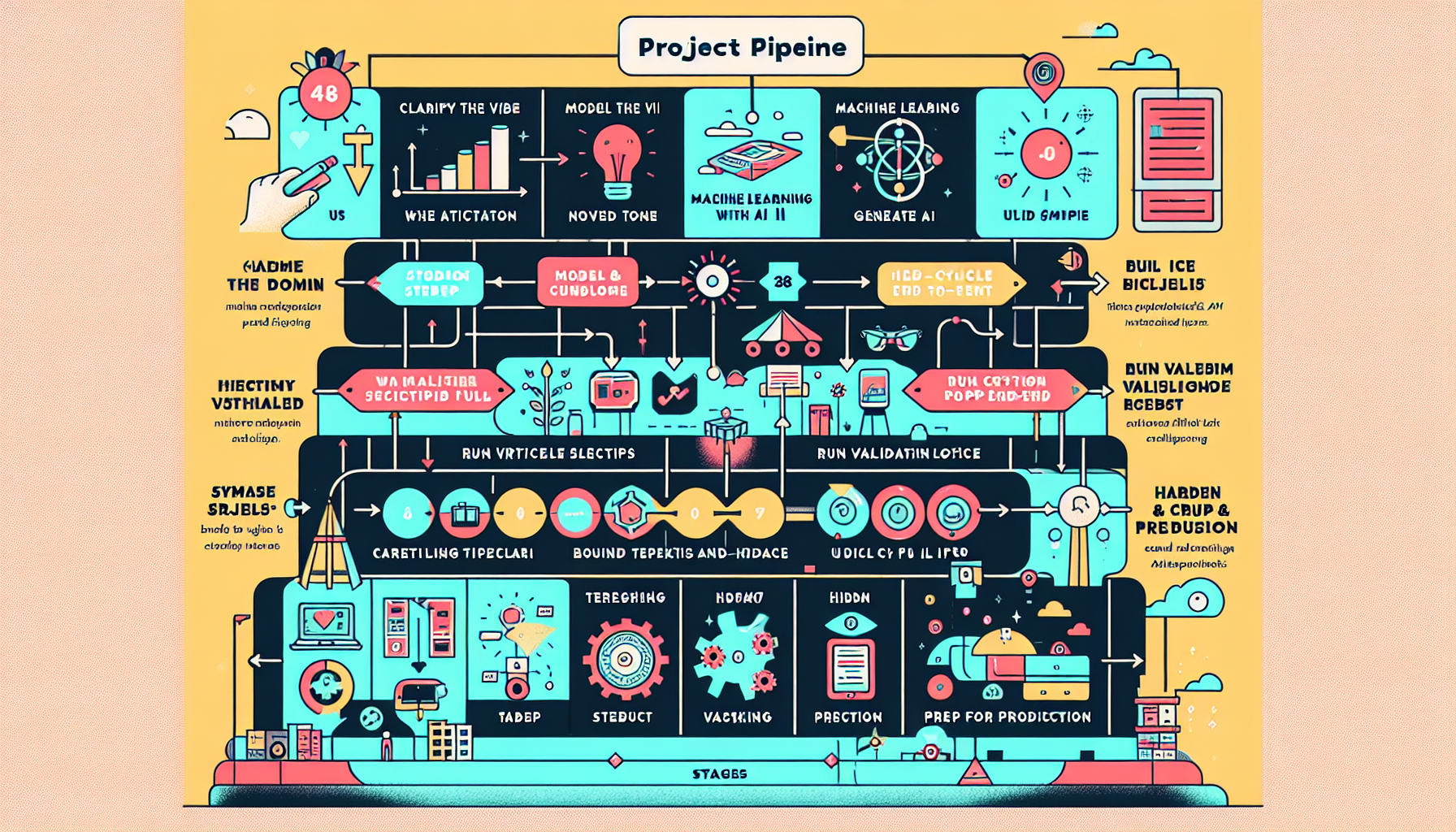 An infographic showing the key phases of the 48-hour Vibe Coding pipeline.