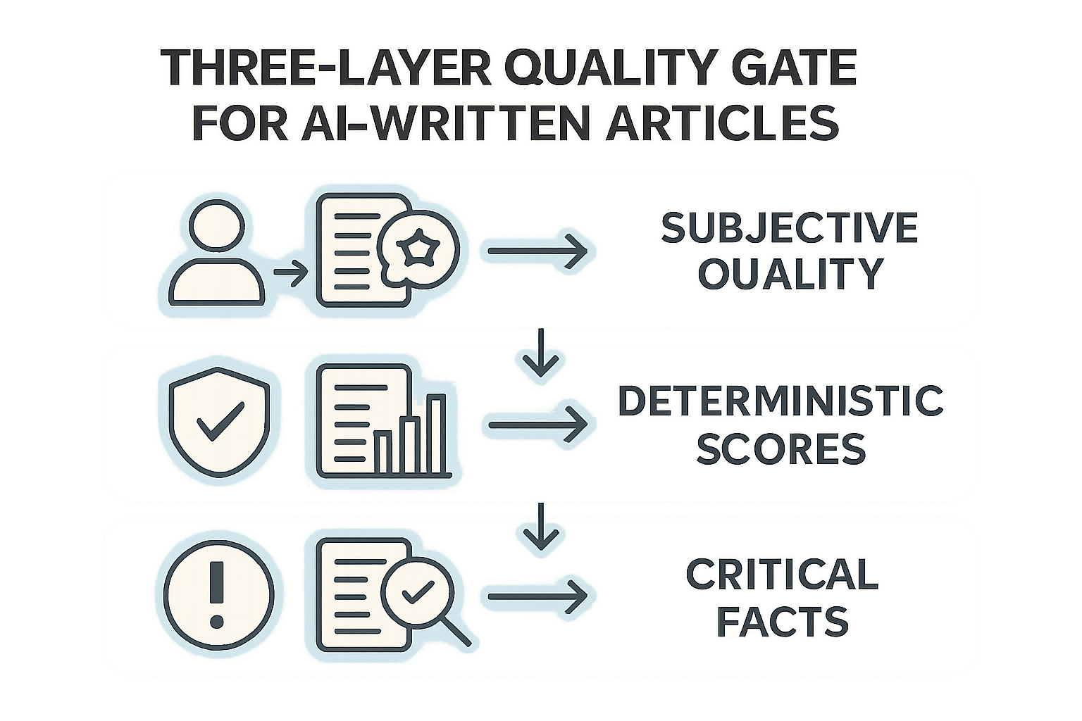 An infographic that visually explains the three-layer quality gate system.