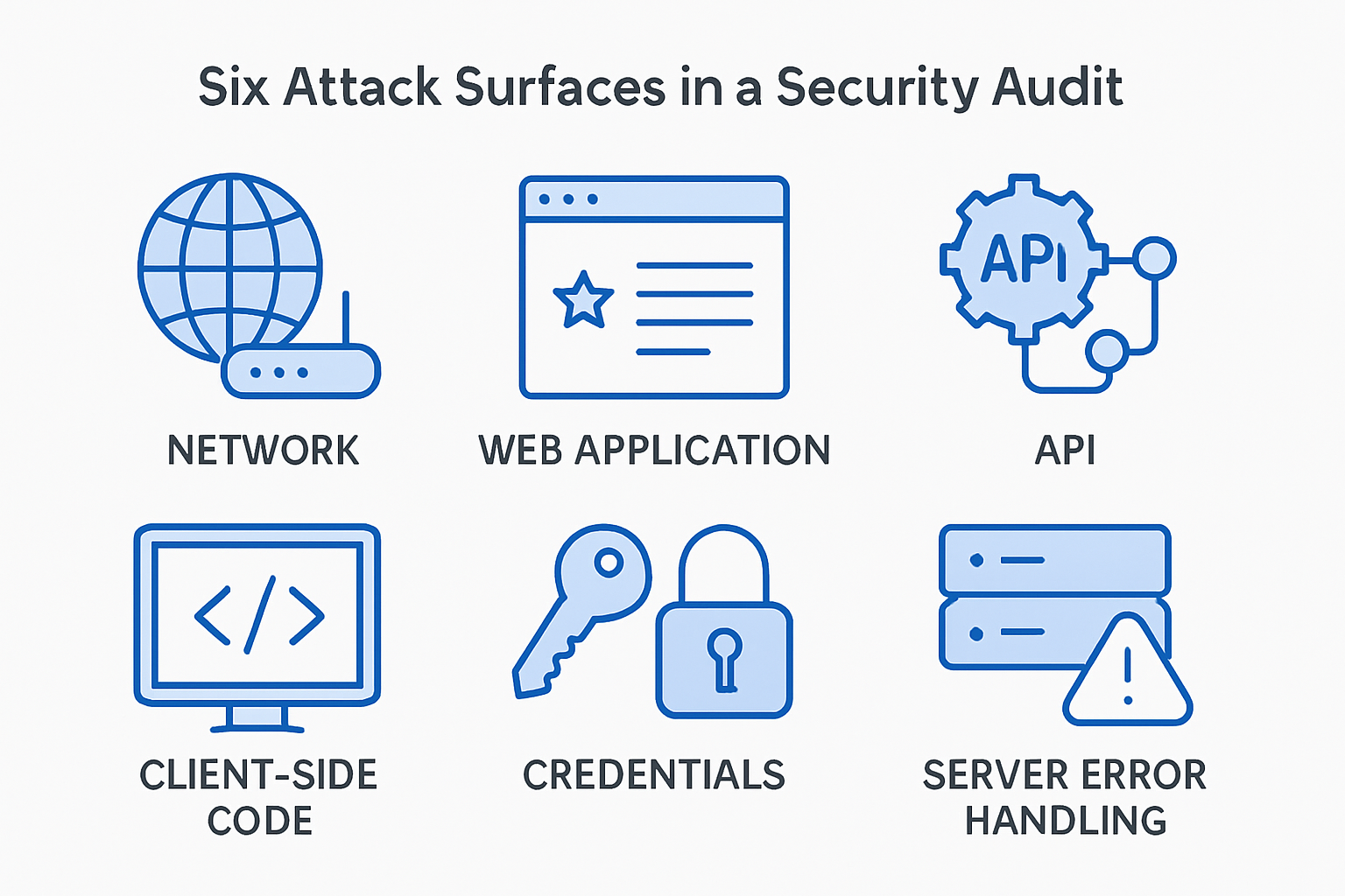 An infographic showing the six attack surfaces in a security audit.