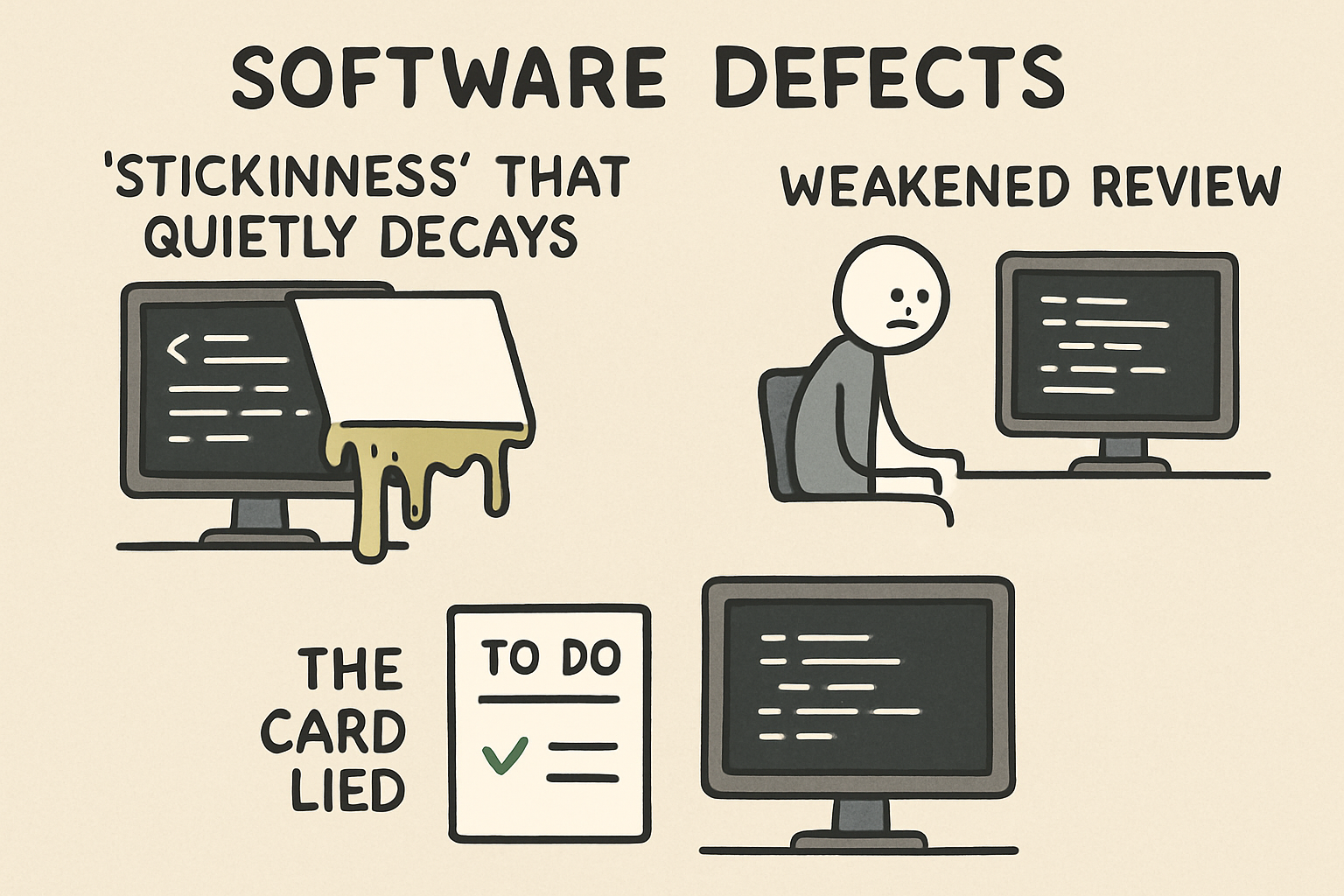 An illustration of common software defects encountered during code review.