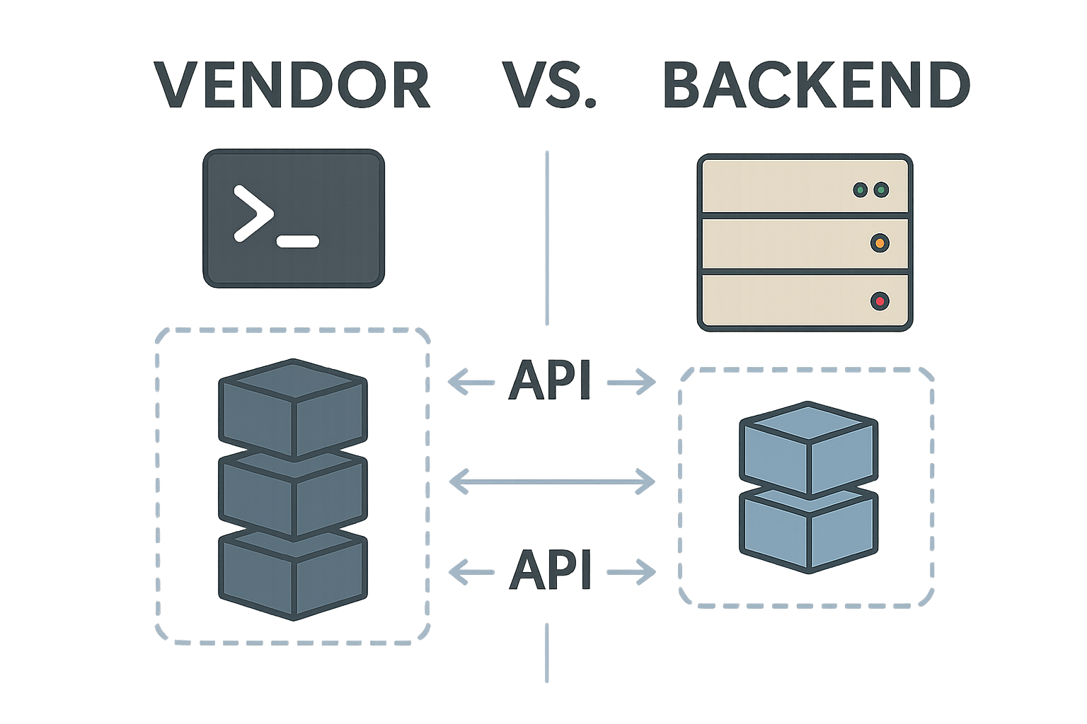 An infographic showing the concept of vendor vs backend in software architecture.
